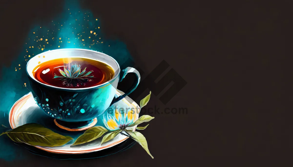 Picture of Hot Coffee in China Cup on Black Table