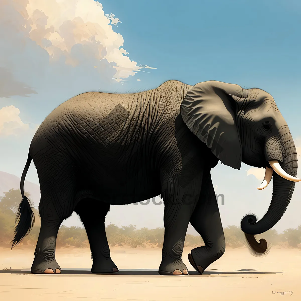 Picture of Wildlife safari: South African elephant calf exploring.