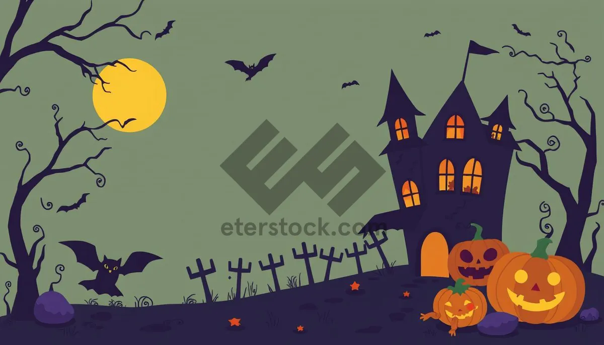 Picture of Halloween Moonlight Silhouette Cemetery Cartoon Design