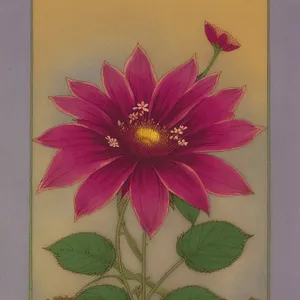 Vibrant Pink Daisy Blossom with Decorative Leaf Pattern