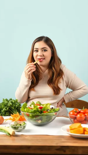 Healthy eating lifestyle portrait with salad and pasta.