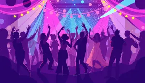 Vibrant Dance Party Silhouette Crowd Music Group Disco