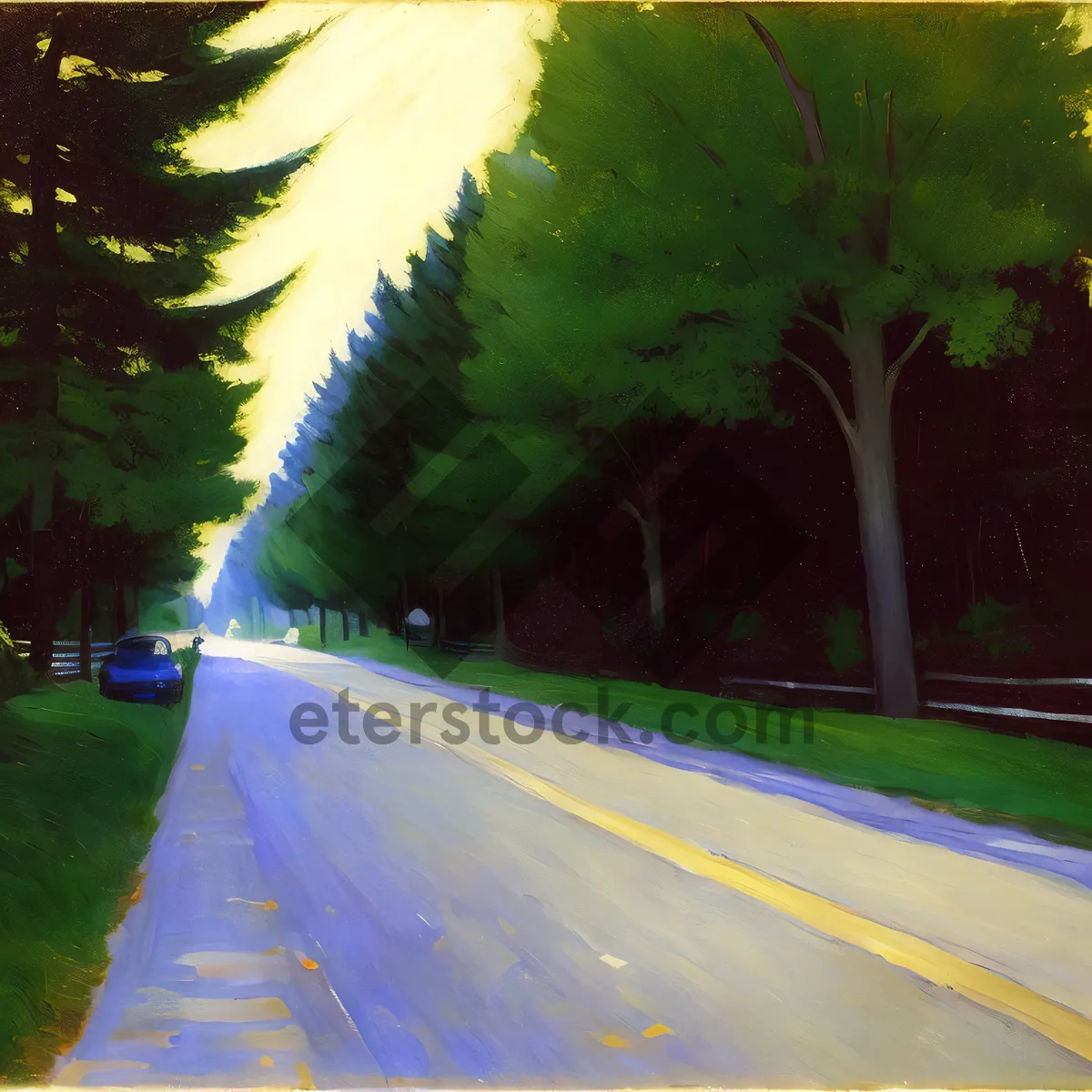 Picture of Scenic Summer Highway with Tree-Lined Landscape