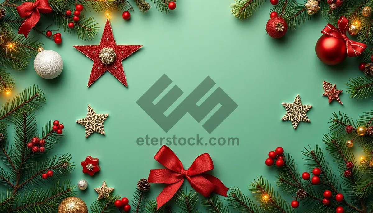 Picture of Festive Winter Holiday Greeting Card with Tree and Snowflake