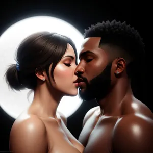 Sensual Black Studio Portrait: Attractive Couple Embracing Love
