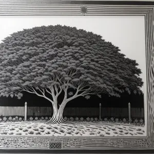 Thatch Roof amidst Tree-Covered Landscape at Park