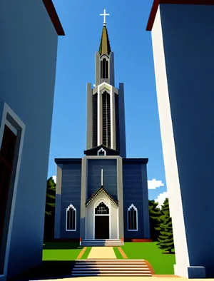Historic Church Bell Tower in City Skyline