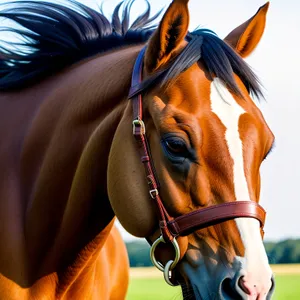 Thoroughbred Stallion with Brown Mane and Bridle