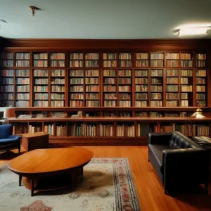 Modern Home Library with Wooden Furniture Shelf Display