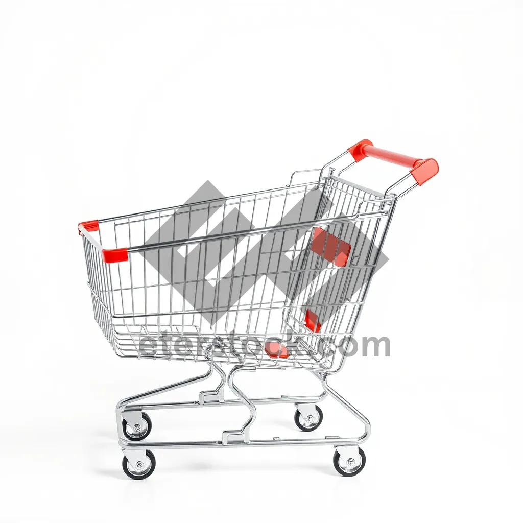 Picture of 3D shopping cart for e-commerce website interface icon.