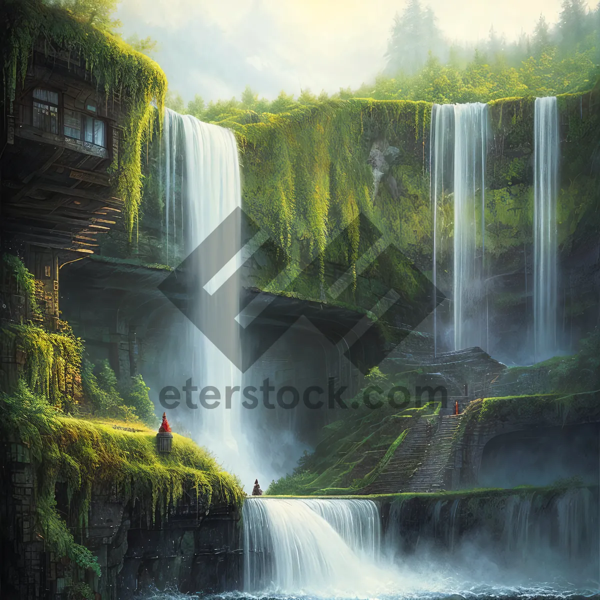 Picture of Serene Cascade Through Lush Forest