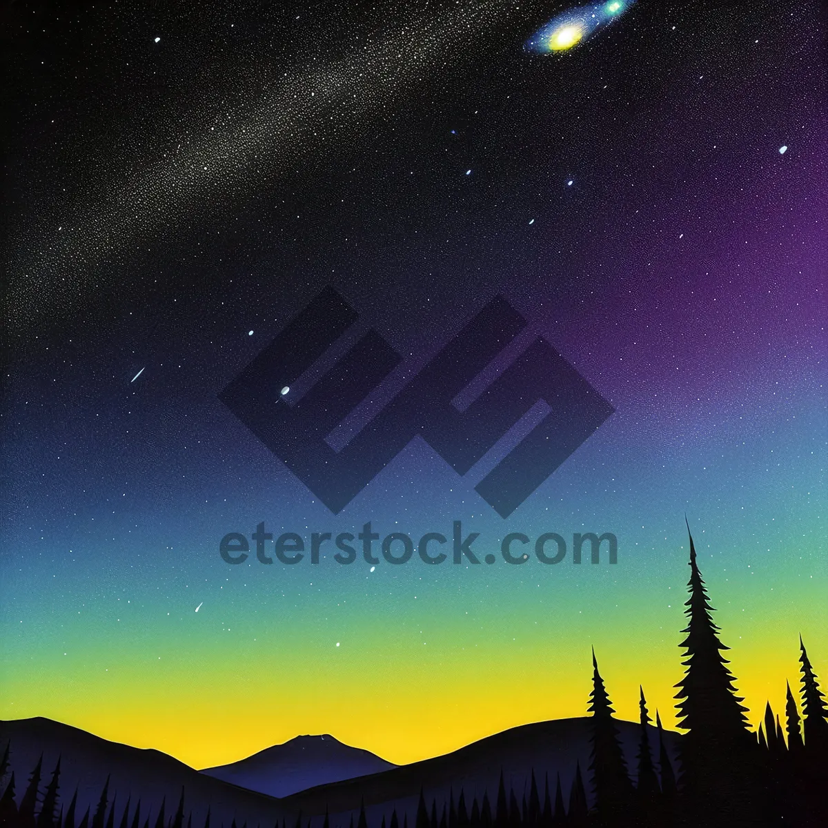 Picture of Glowing Celestial Landscape: Stars, Sun, and Snow