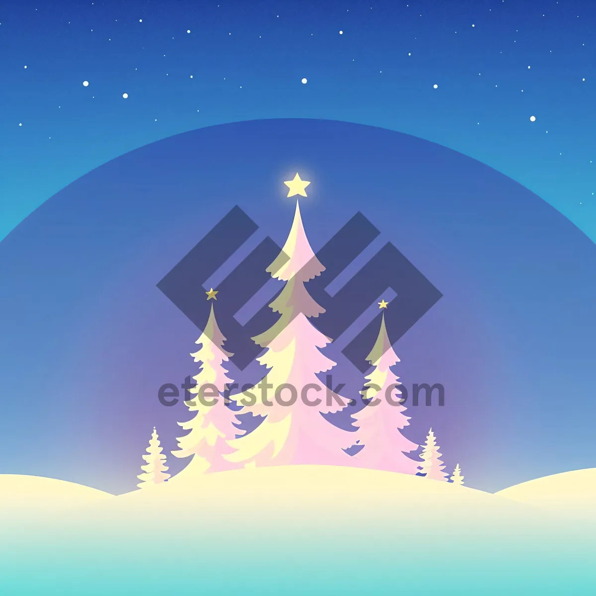 Picture of Merry Winter Night: Snowflake Art with Moon and Stars