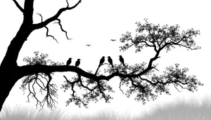 Silhouette Oak Tree on Sky Background