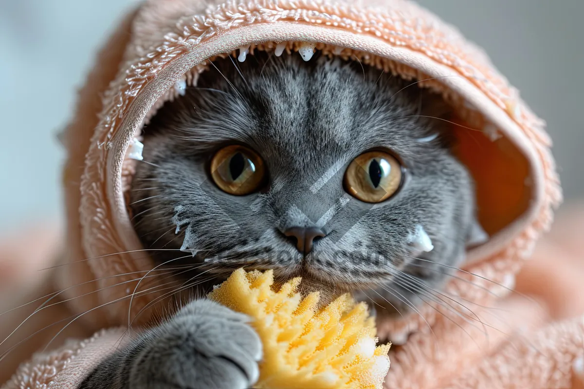 Picture of Furry Gray Kitten with Cute Whiskers and Playful Eyes