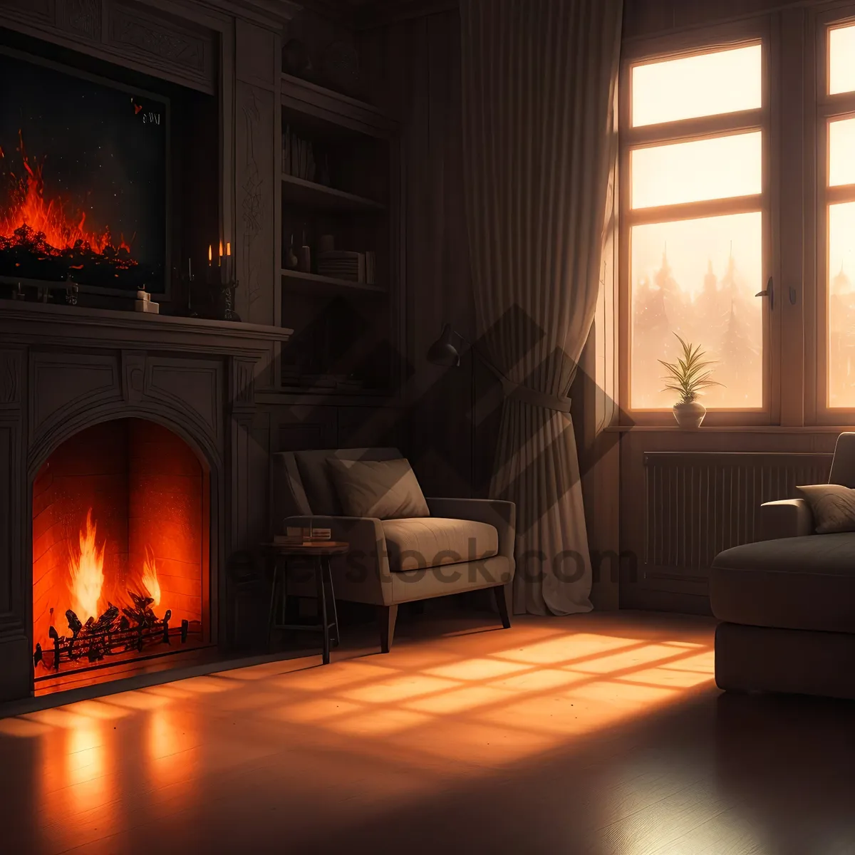 Picture of Fiery Hearth: Warmth and Ambiance in the Darkness