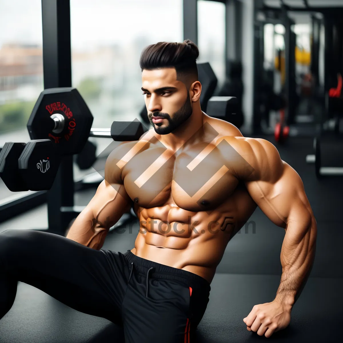 Picture of Muscular man posing in gym