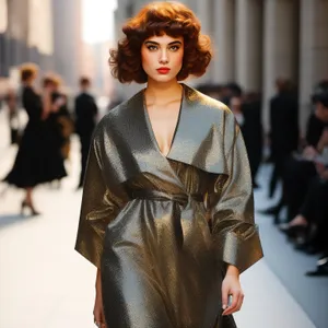 Smiling fashion model in leather kimono