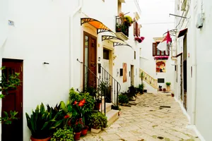 Old city building with street view