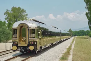 Vintage Electric Passenger Train on Railway Tracks