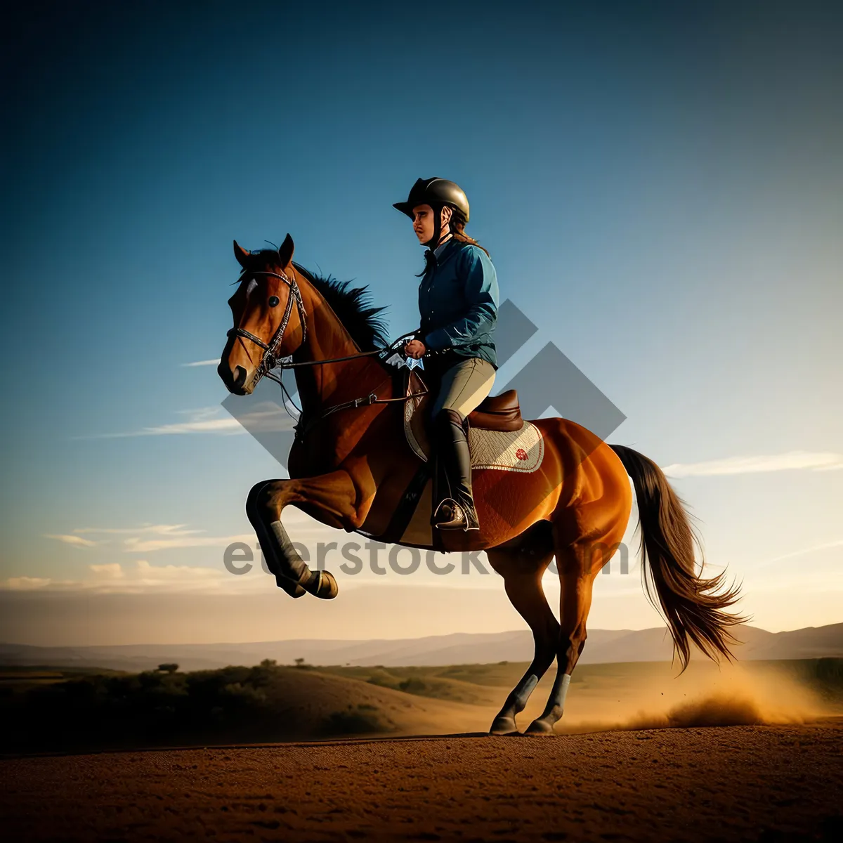 Picture of Spectacular Stallion Vaulting at Sunset