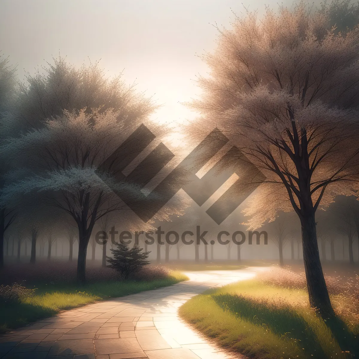 Picture of Golden Sunset over Rustic Countryside Landscape
