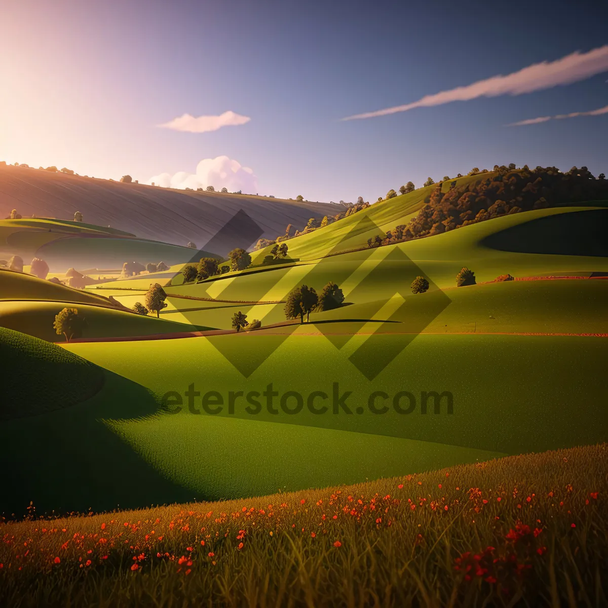 Picture of Serenity in the Countryside: Majestic Sunset Over Rolling Hills