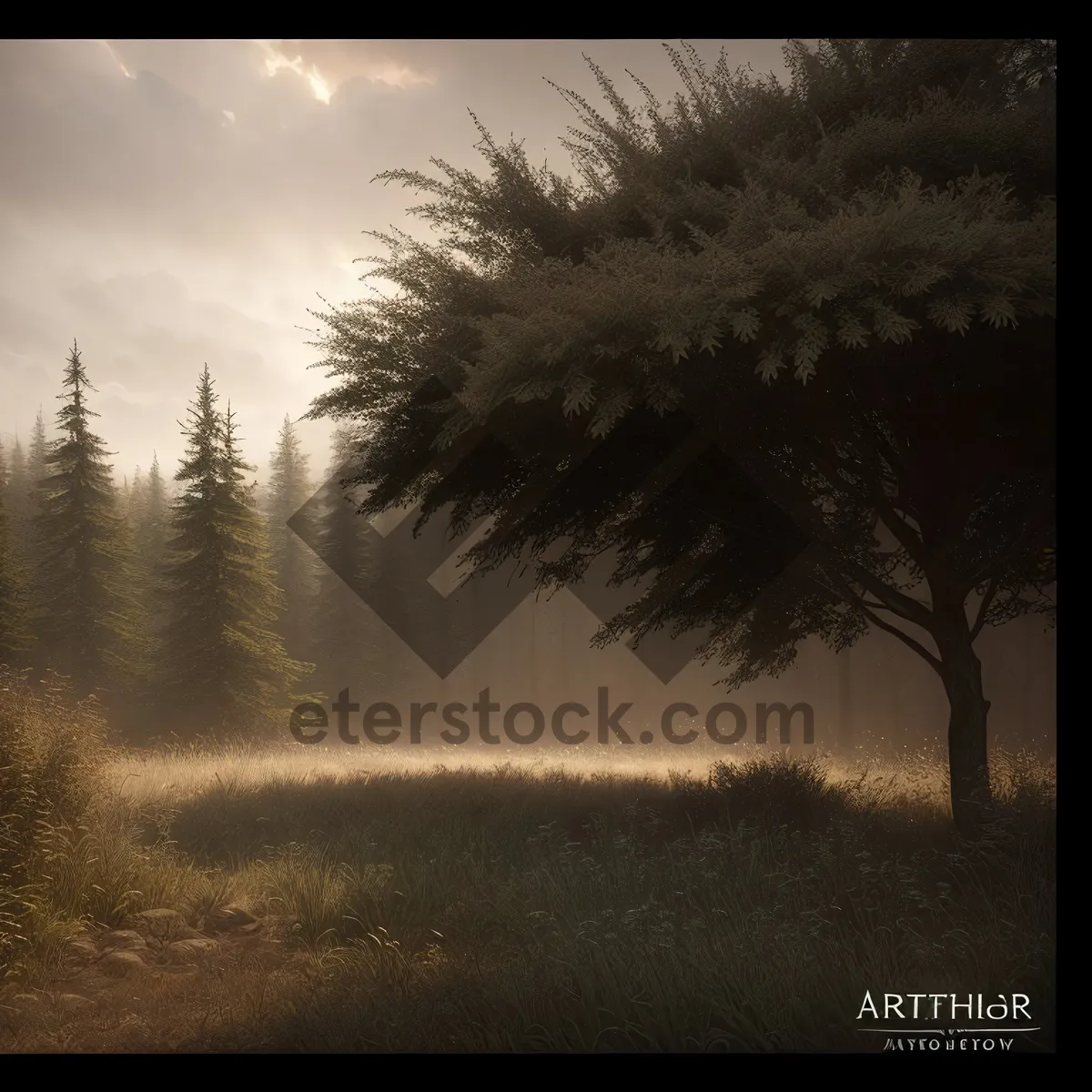 Picture of Sunset Silhouette over Majestic Forest Landscape