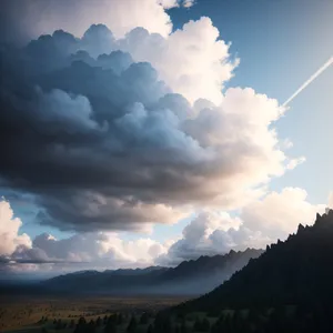 Sunlit Majestic Mountain Range Over Cloudy Highlands