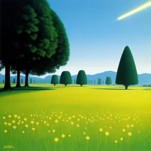 Idyllic countryside meadow under sunny skies.