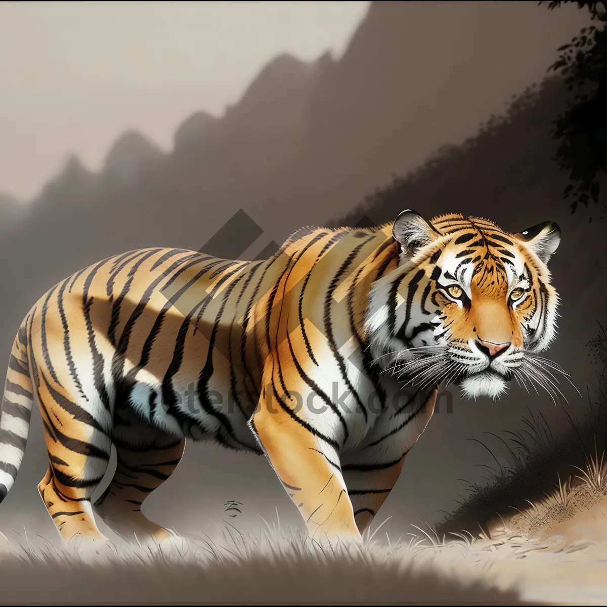 Picture of Graceful Tiger Roaming Through the Jungle