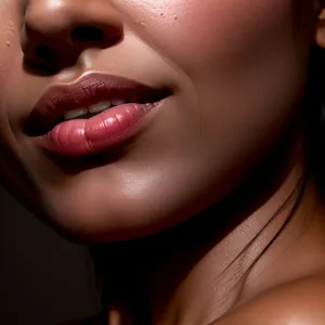 Sultry Beauty: Close-Up Portrait of Attractive Model with Red Lipstick