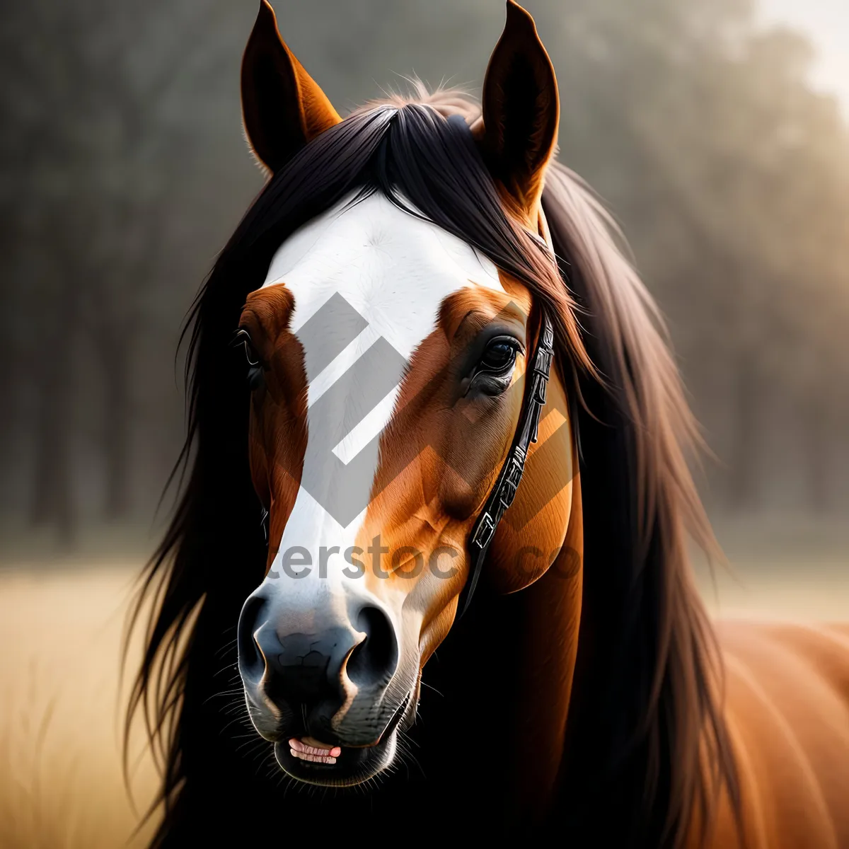 Picture of Majestic Chestnut Thoroughbred Stallion in the Meadow