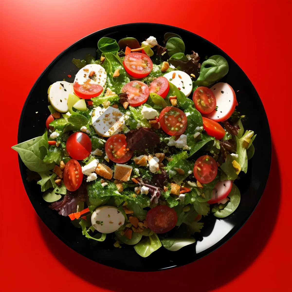 Picture of Healthy Vegetable Salad with Fresh Cheese and Olives