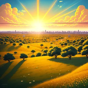 Golden Horizon: Majestic Sunrise Over Rural Landscape