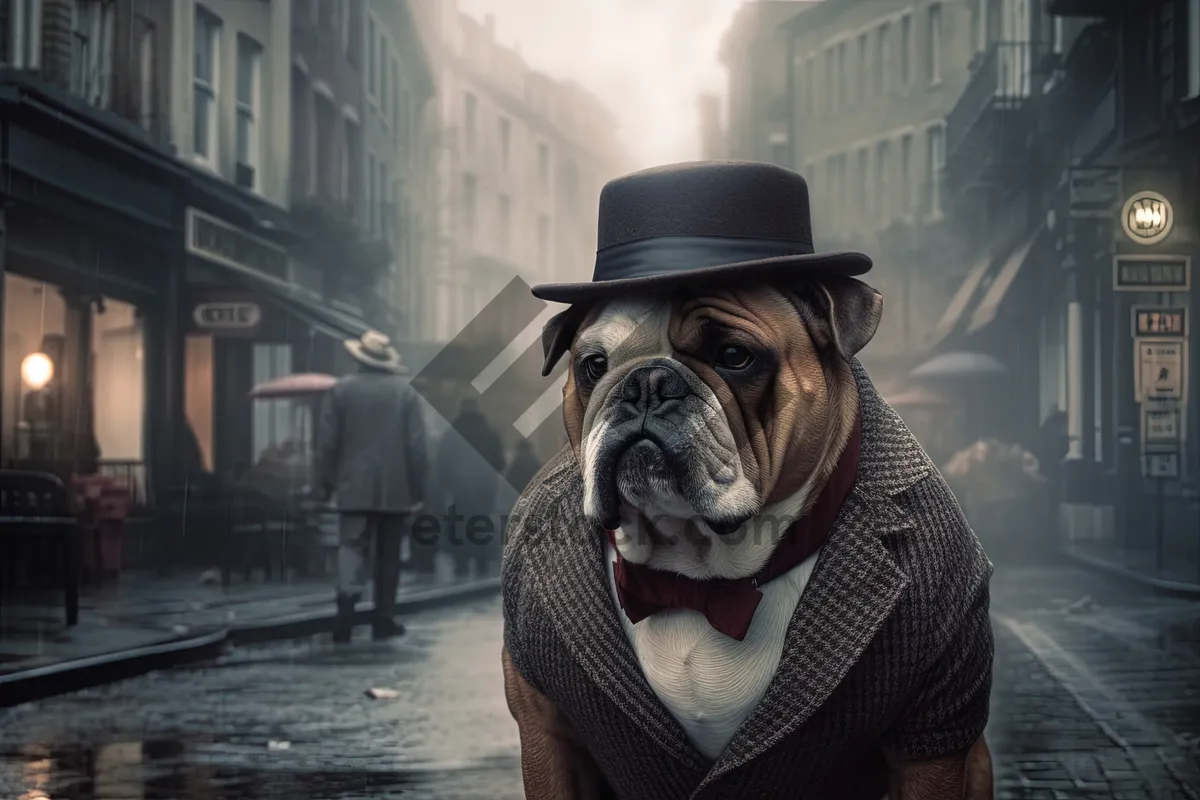 Picture of Studio portrait of adorable brown bulldog puppy sitting