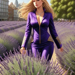 Smiling Lady in Lavender Meadow, Enjoying Summer Outdoors