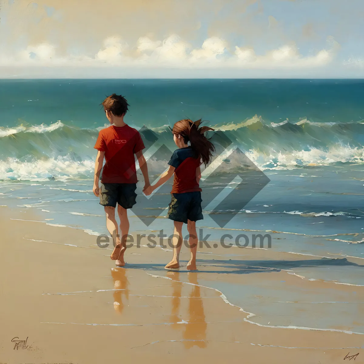 Picture of Summer Fun: Happy Couple Walking on Beach