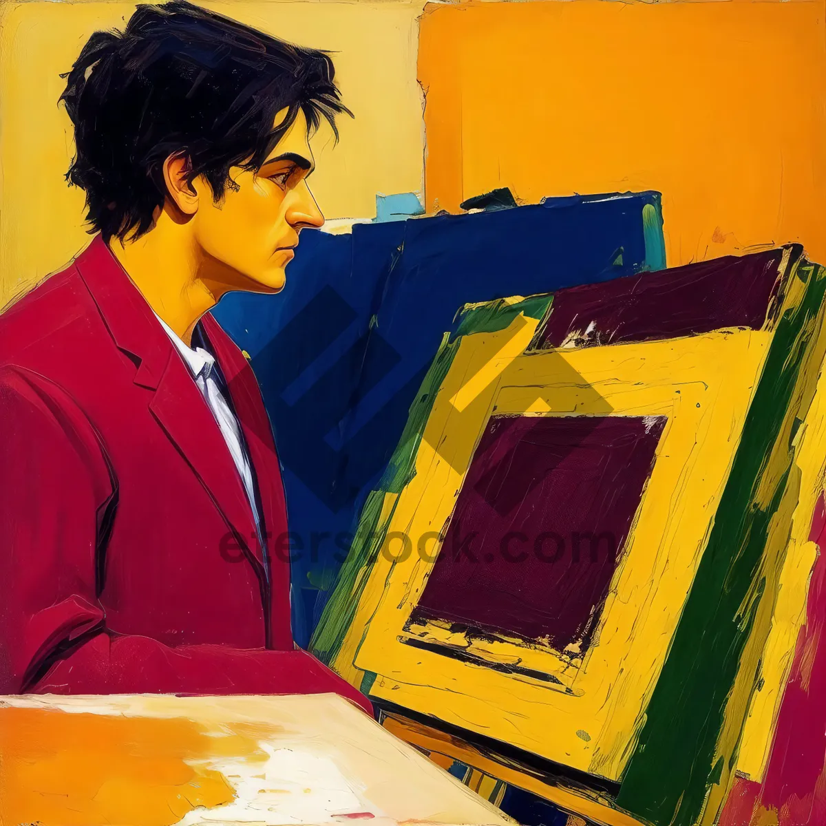 Picture of Successful Executive Working at Office Desk with Laptop