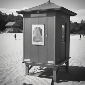 Modern Building with Pay Phone and Toilet