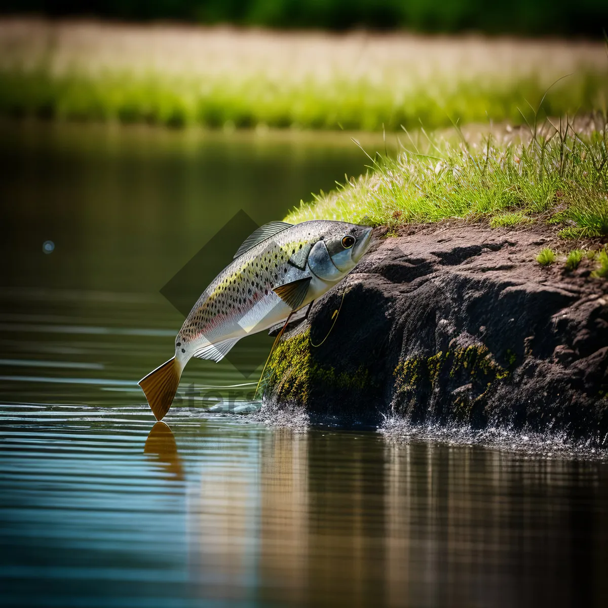 Picture of Wild Peafowl Reflecting in Calm Waters