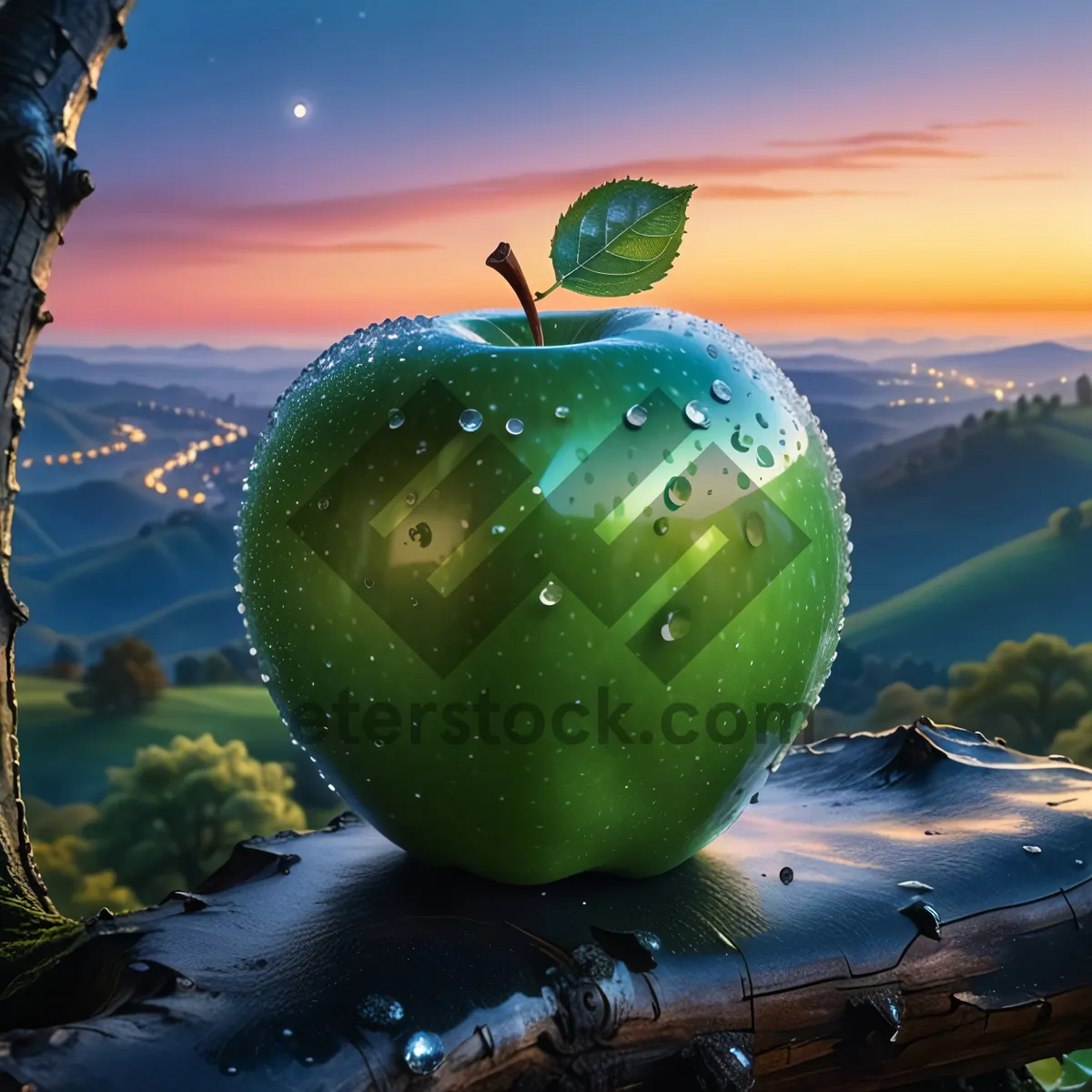 Picture of Fresh Granny Smith apple on tree