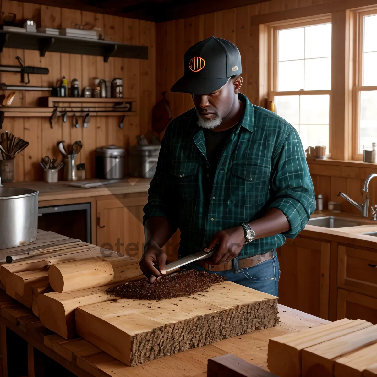 Picture of Smiling Carpenter at Work with Marimba