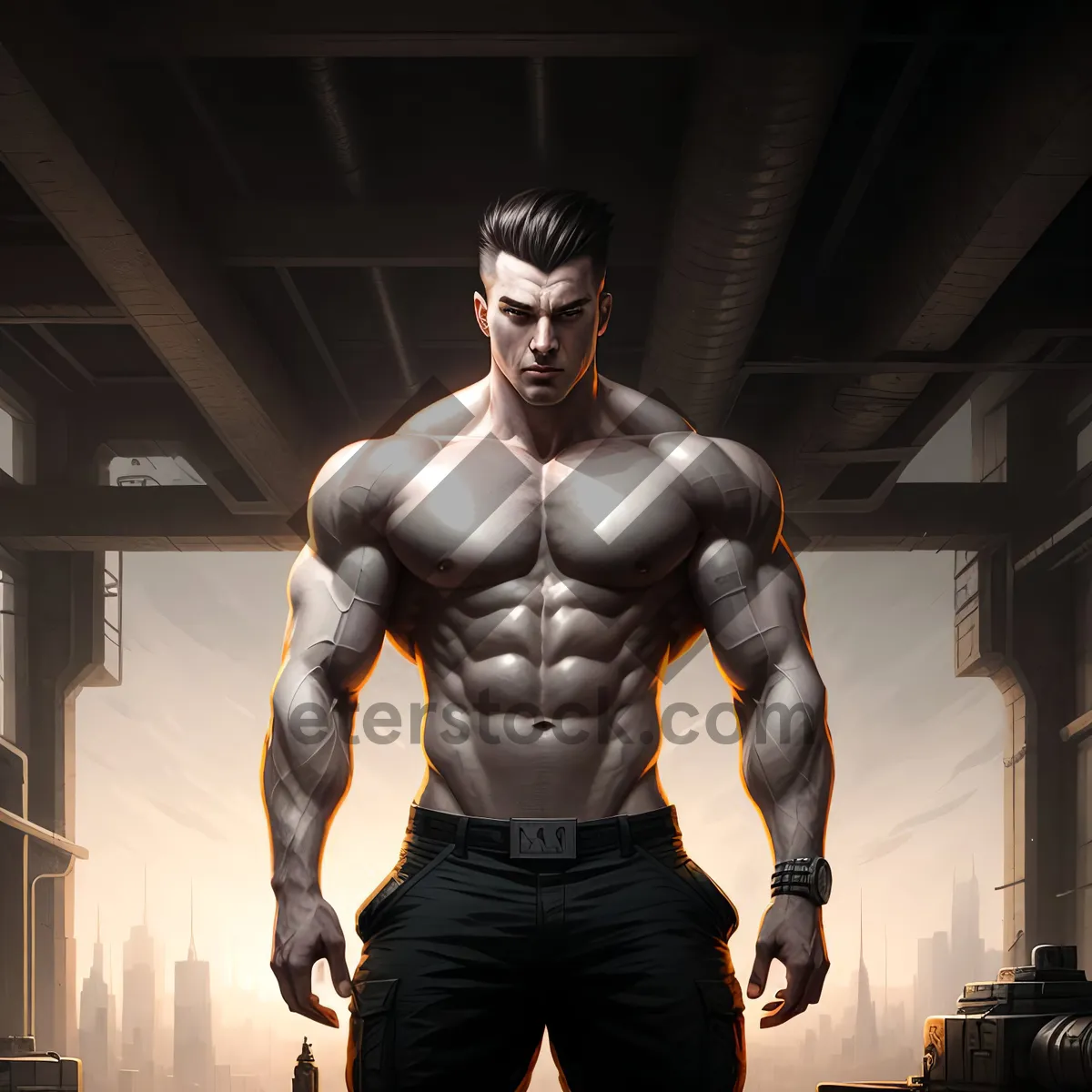Picture of Muscular Wrestler: Strong and Handsome Male Combatant