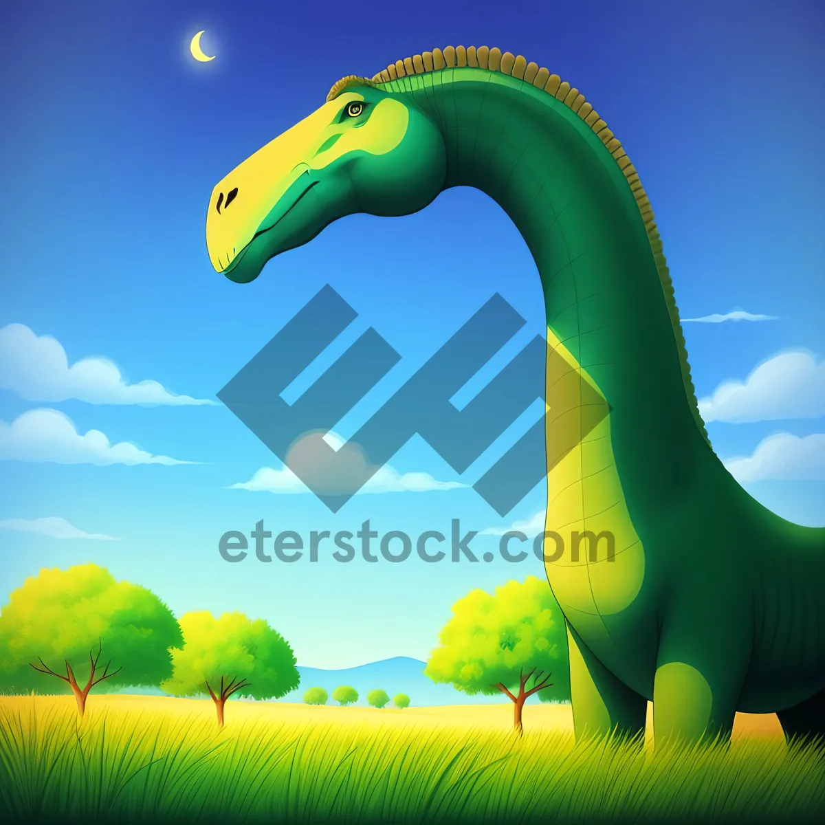 Picture of Idyllic Countryside Landscape with Green Meadow and Clear Sky