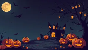 Spooky Halloween night with pumpkin and bat