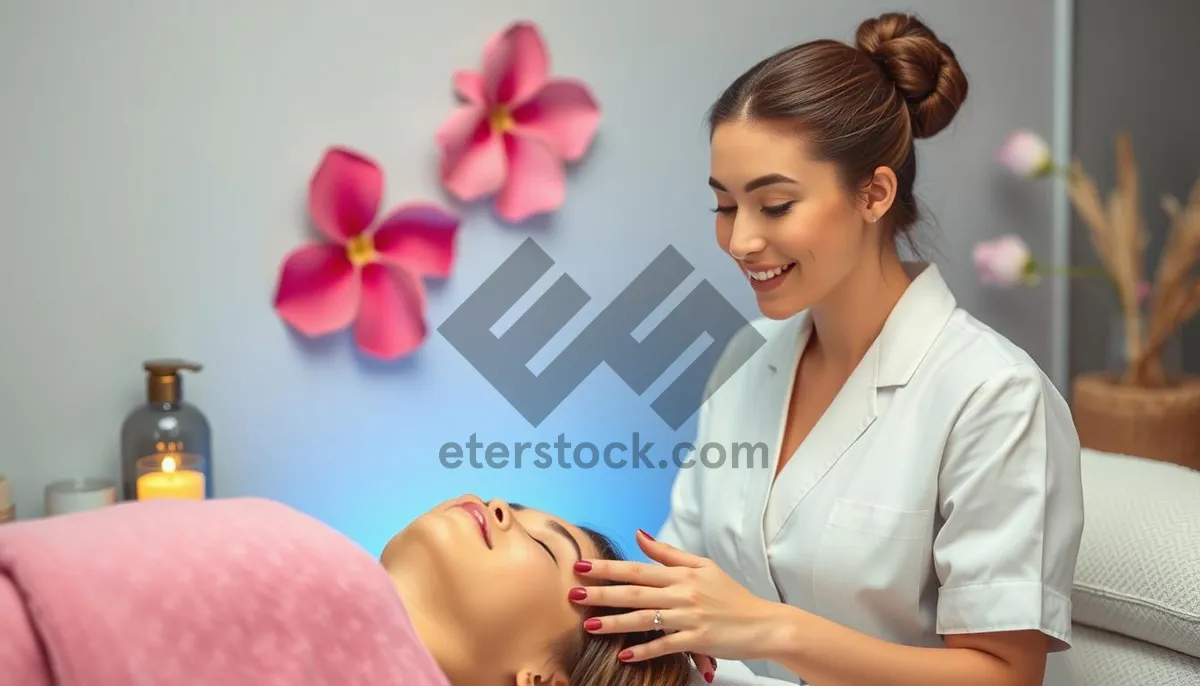 Picture of Pretty Businesswoman Working on Laptop in Office Smiling