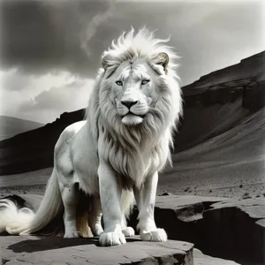 Majestic lion resting in natural wilderness habitat