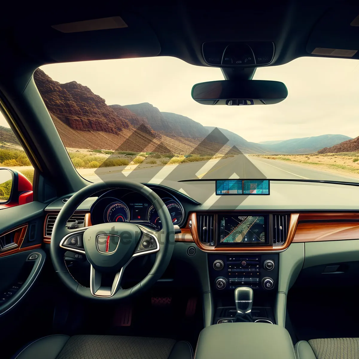 Picture of Modern car cockpit with steering wheel and controls