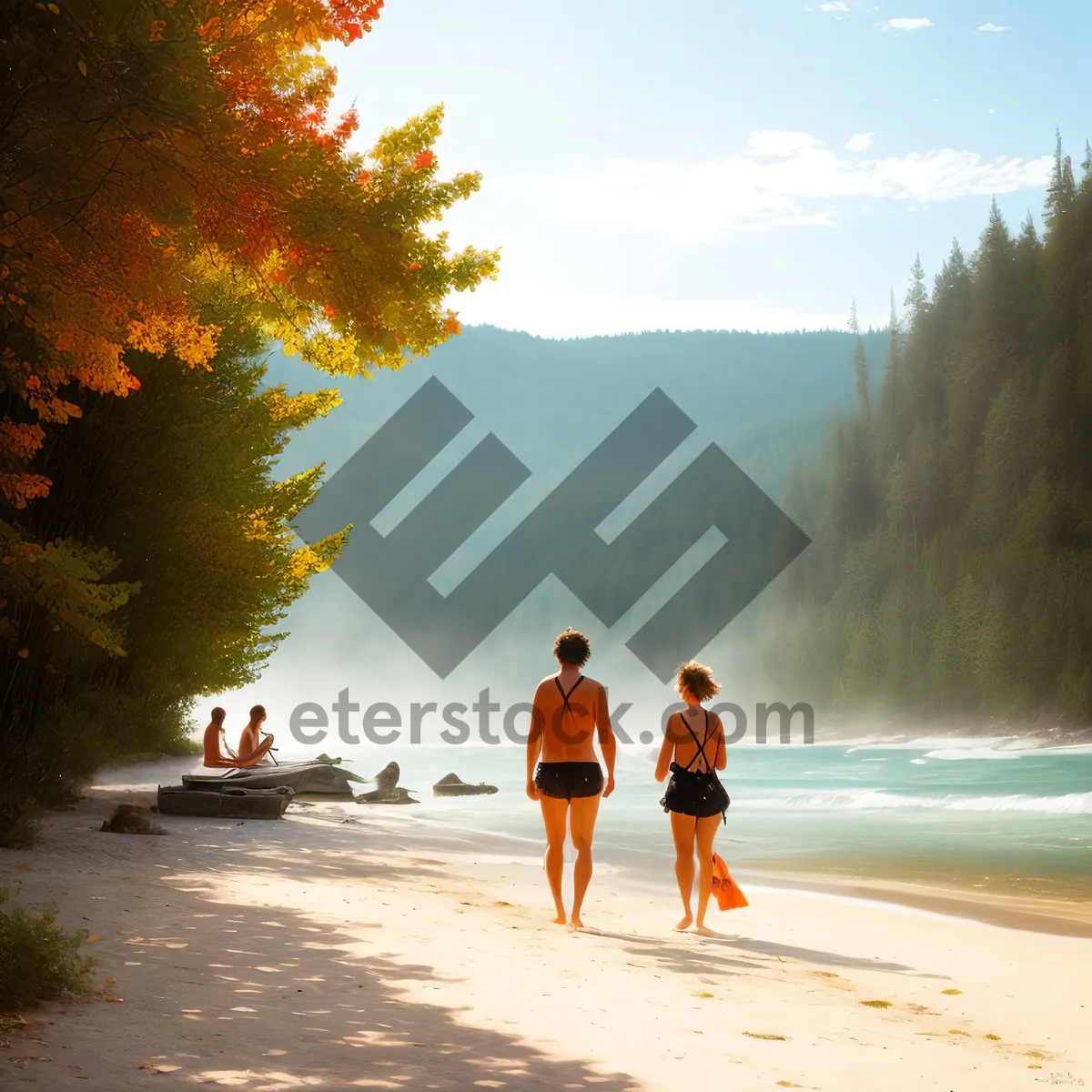 Picture of Sun-kissed Couple Enjoying Tropical Beach Run